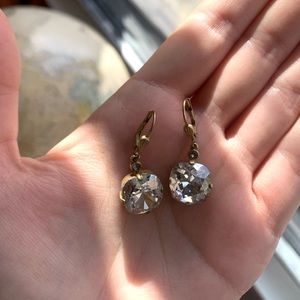 Vintage gold silver faux diamond stud dangle earrings